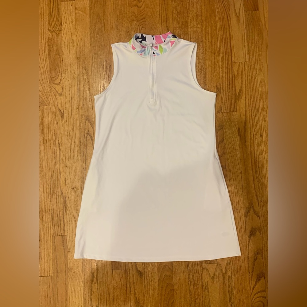 Tommy Bahamas woman’s 1/4 zip white Golf dress with pockets large